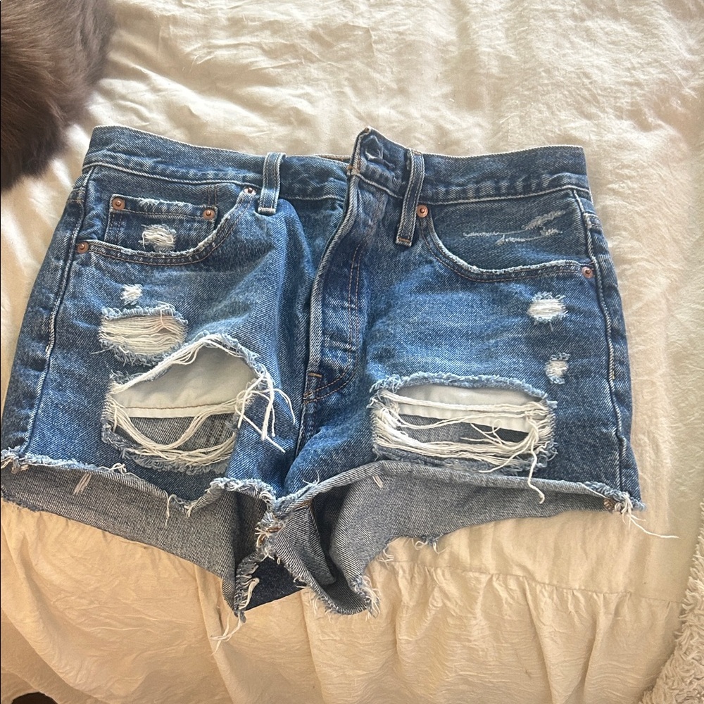 Levi's Ripped Blue Jean Shorts. Bought new worn once washed twice